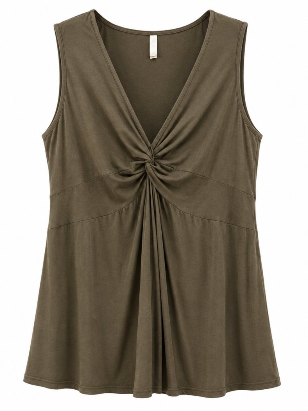 Chic Olive Sleeveless Twist Top 1x oive knit vneck